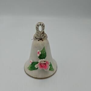 Vintage 1977 Spencers Gift Inc. Home Decor Bell - Pink & White Floral Gold Trim‎